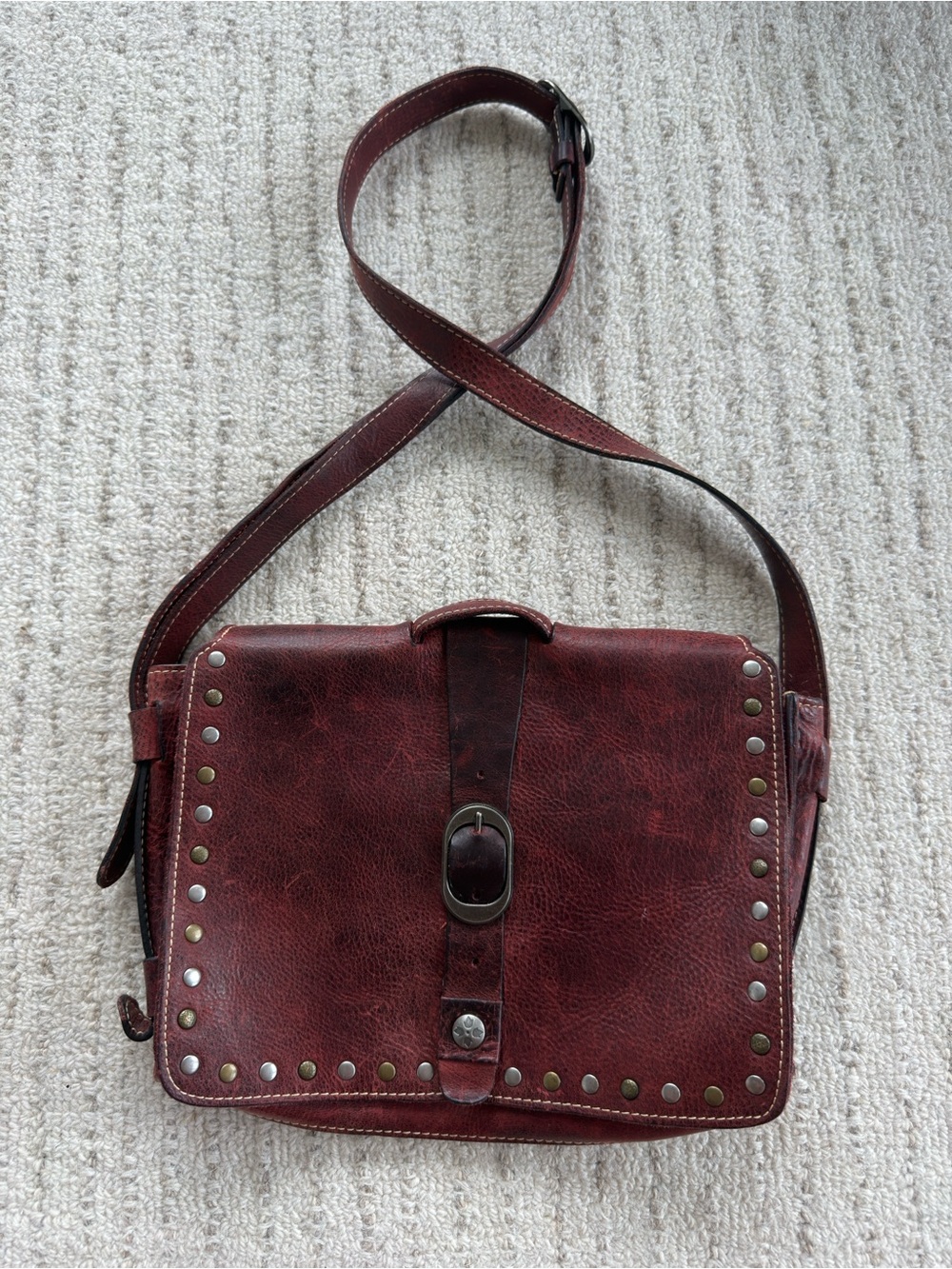 Patricia Nash Granada Crossbody Bag Studded Red Distressed Italian Leather Purse